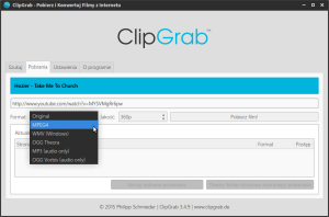 Okno programu ClipGrab - karta "Pobrania"
