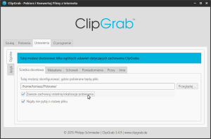 Okno programu ClipGrab - karta "Ustawienia"